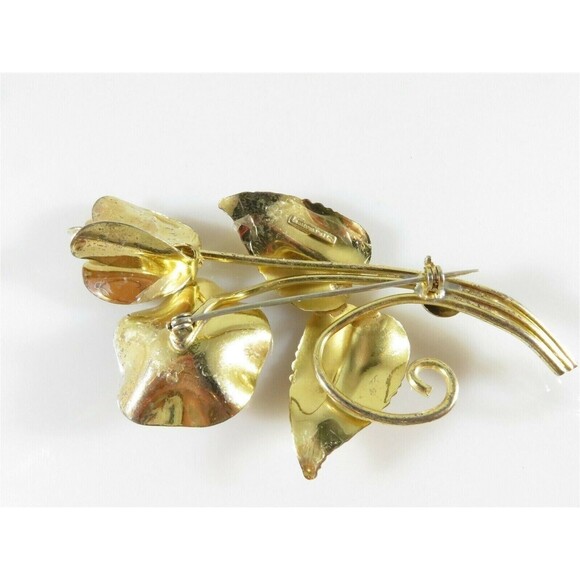 Unsigned Large Sterling Silver Gold Vermeil Pink Stone Floral Brooch - Picture 6 of 11